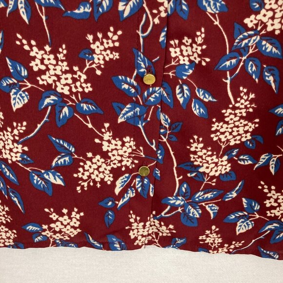 Madewell Burgundy Floral V Neck Button Back Long Sleeve Feminine Dress Medium - Picture 11 of 13